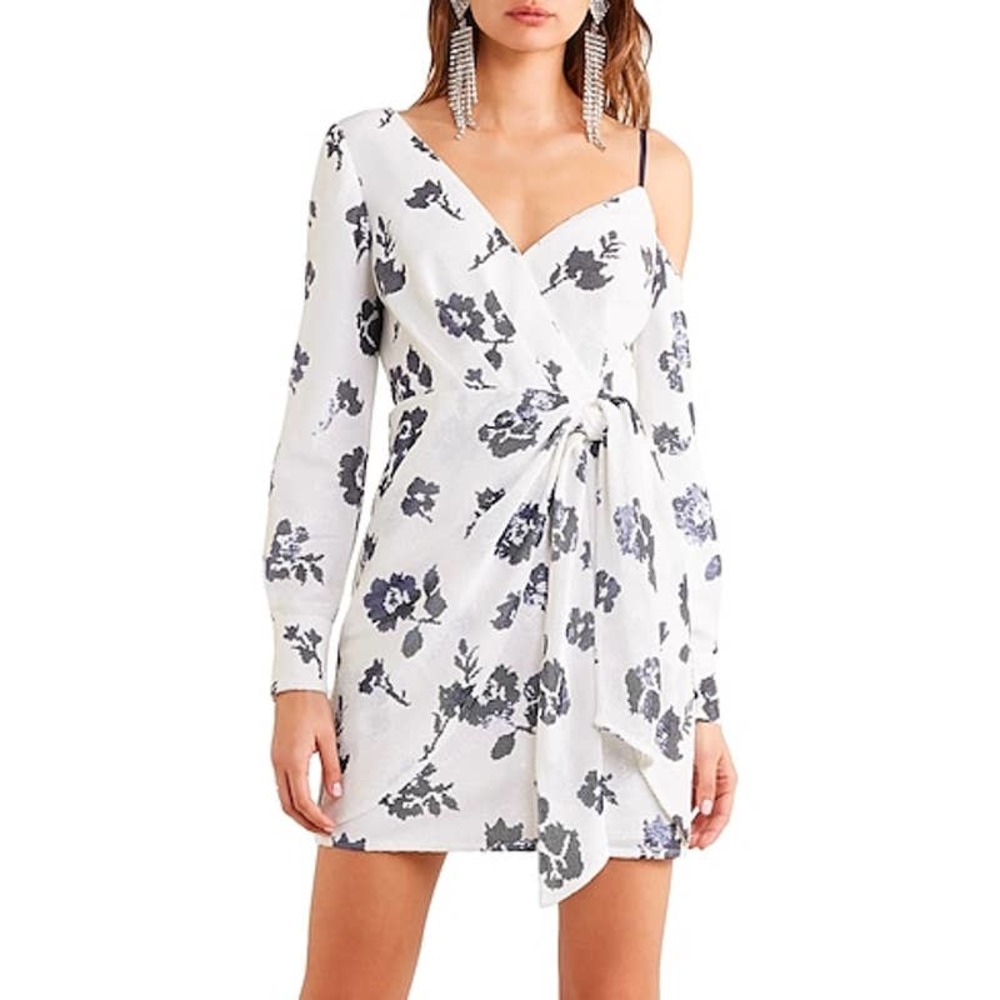 Self-Portrait White and Black Sequin Floral Mini Dress